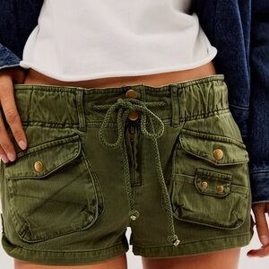Free People Olive Green Cargo Drawstring Shorts
